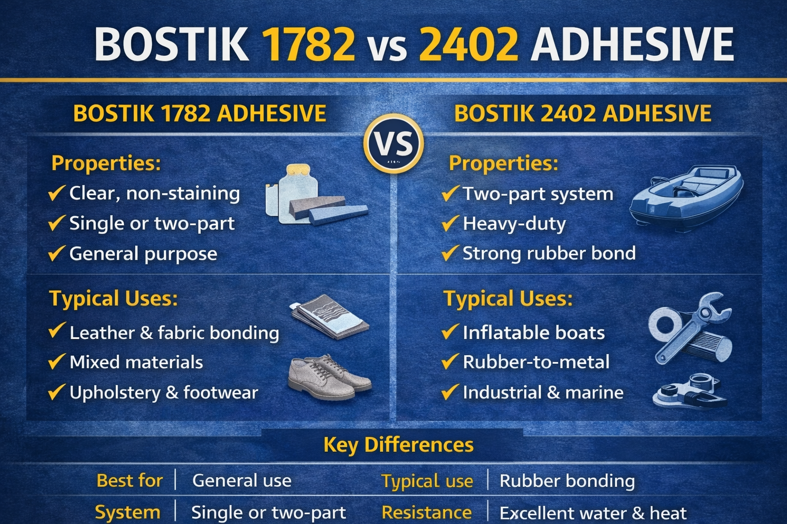 bostik 1782 vs 2402 adhesive comparison rubber bonding contact adhesive industrial marine use
