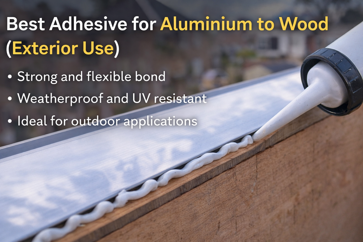 Applying adhesive to bond aluminium to wood for exterior use with a flexible weatherproof seal. Best adhesive for aluminium to wood