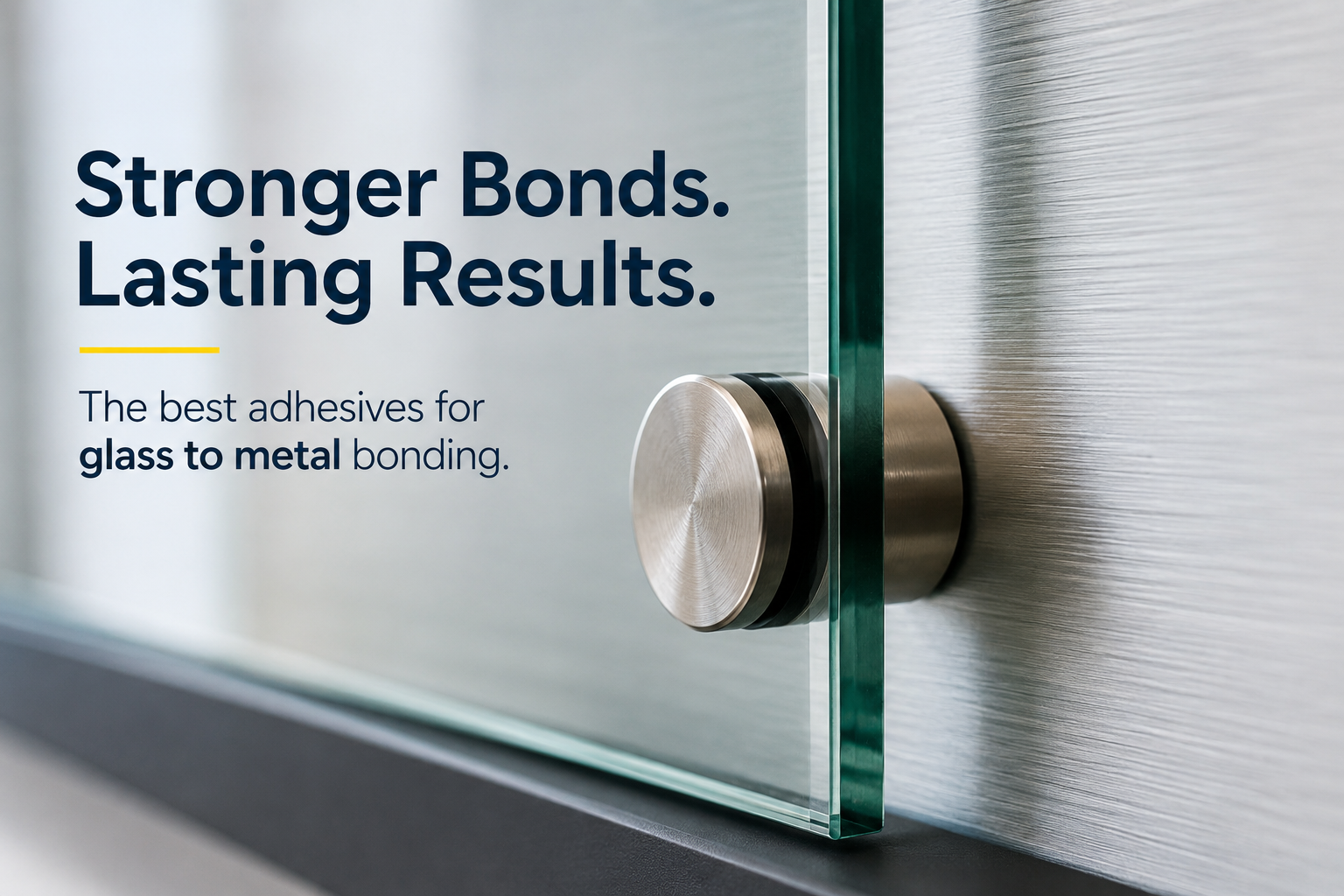 Glass panel mounted to a stainless steel fixing, demonstrating a typical glass to metal bonding application for architectural, display and decorative installations. best adhesive for glass to metal applications