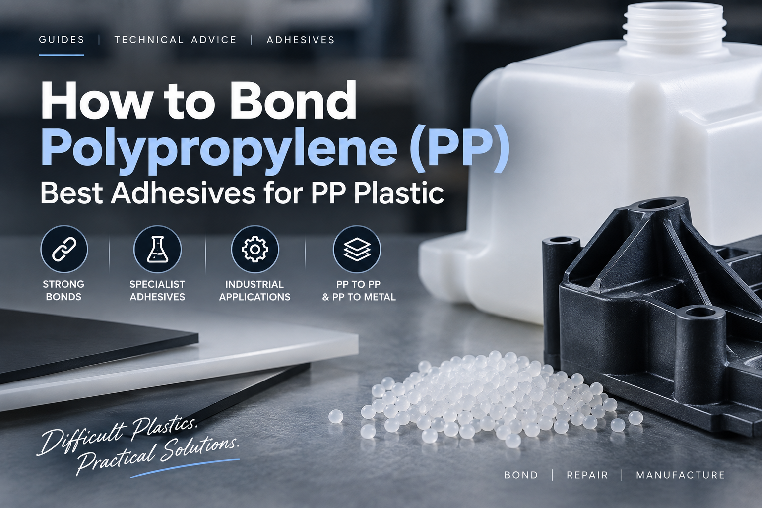 Polypropylene adhesive components and pellets for adhesive bonding guide